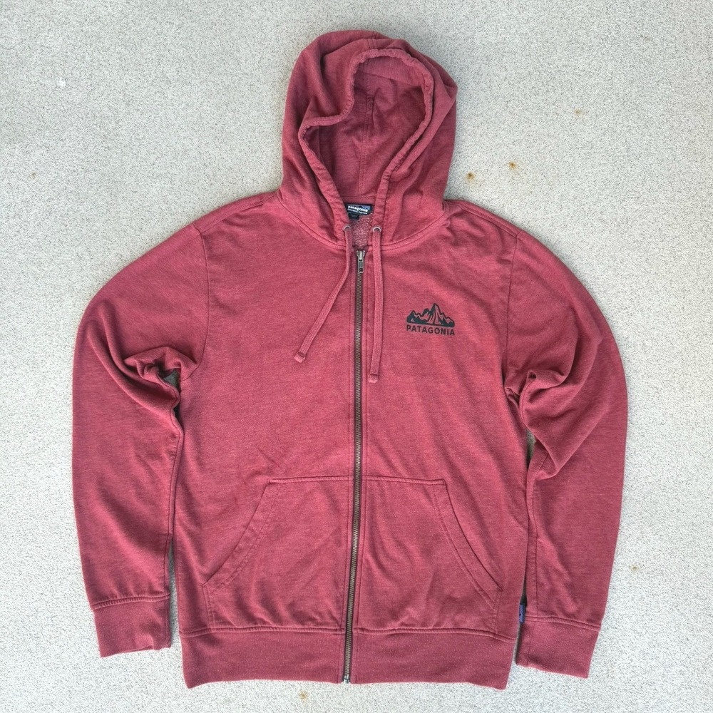 Patagonia 1973 Logo Mens Small Zip Hoodie - Red Cotton Graphic Sweatshirt